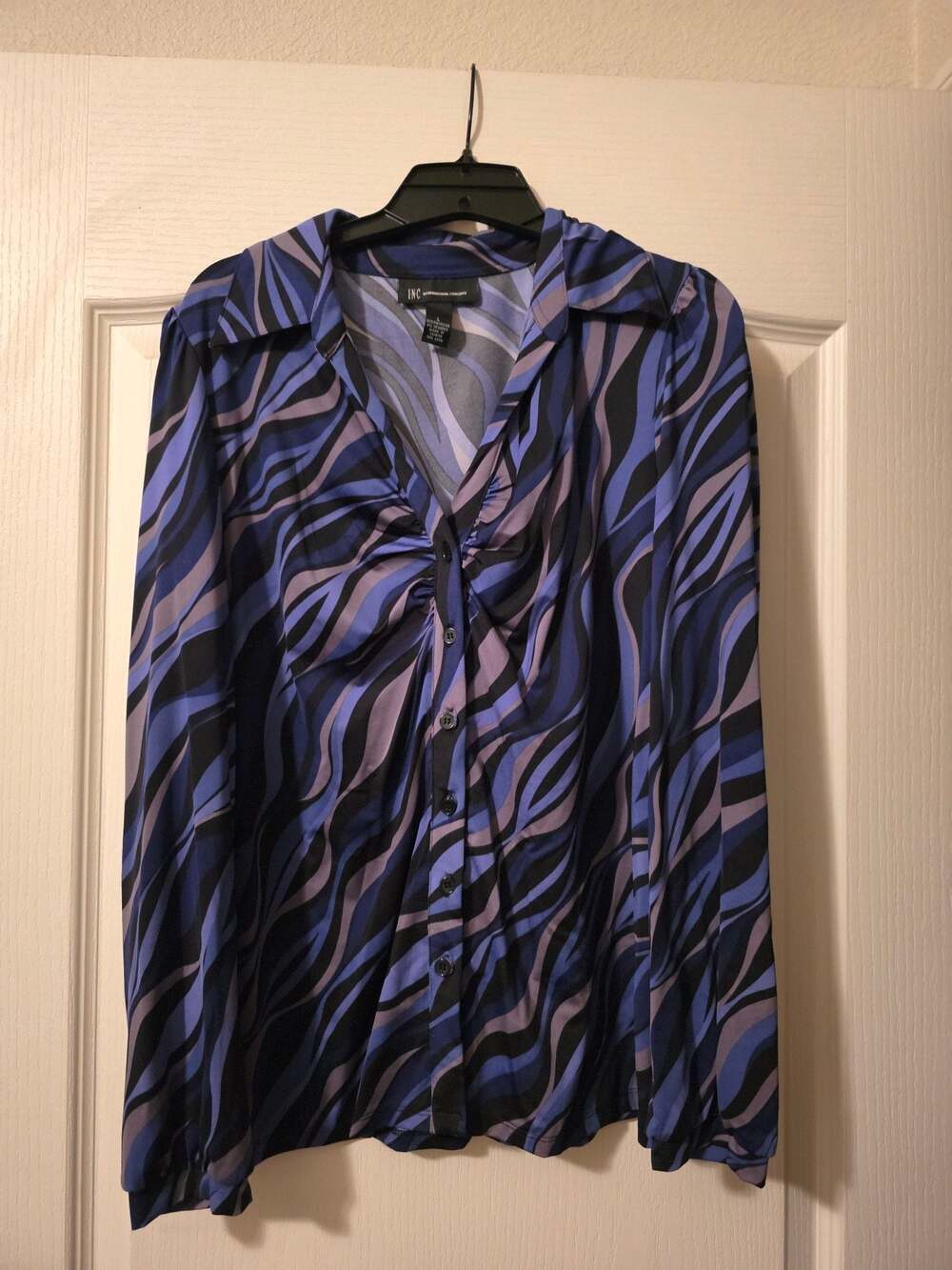 INC International Concepts Blue Black Zebra Print Dress Shirt Large